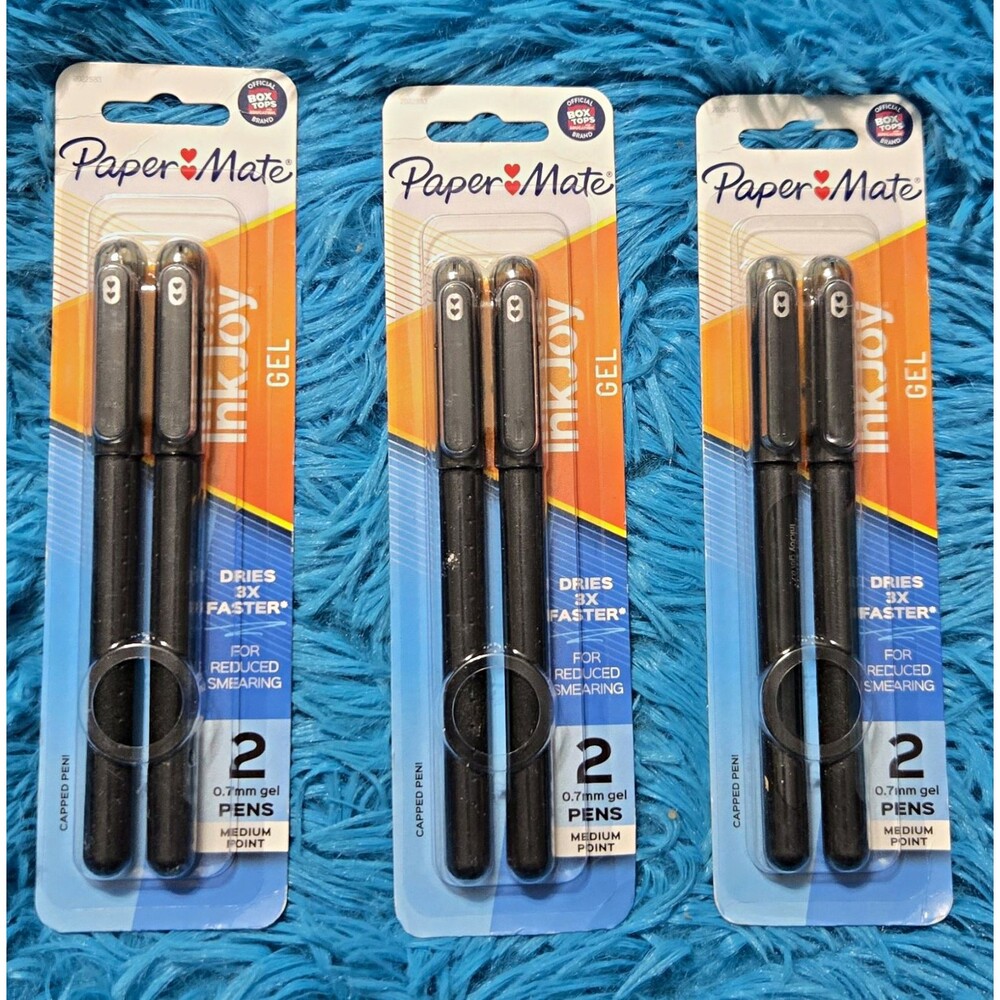 Lot Bundle Paper Mate InkJoy Gel Pens 0.7mm Medium Point Black Ink 3Packs-  2cts
